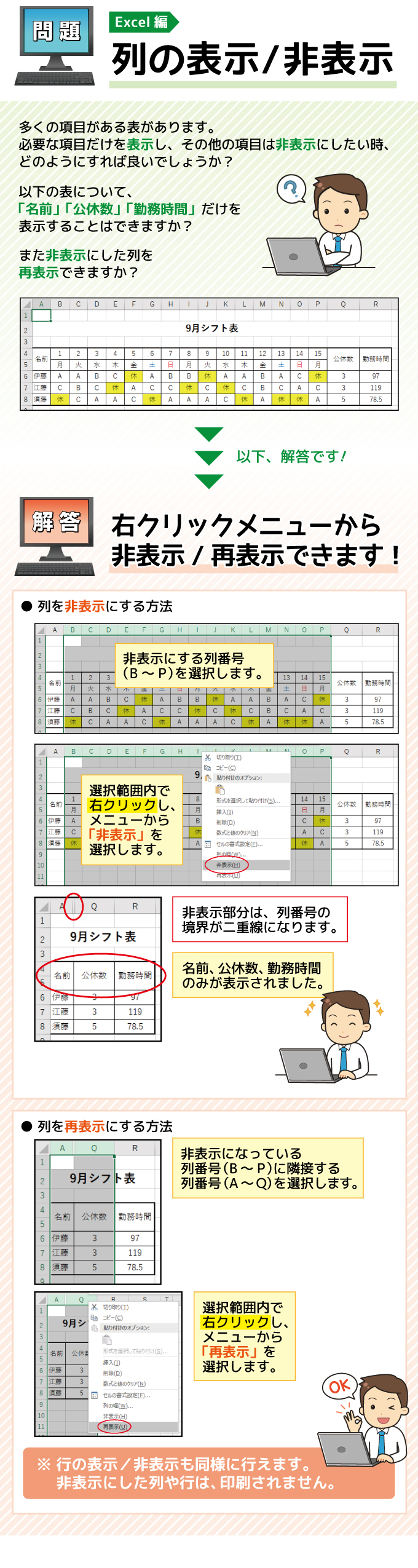 列の表示・非表示