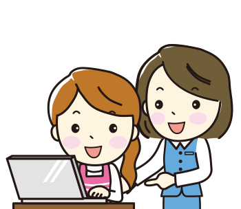 パソコンで説明を受ける女性
